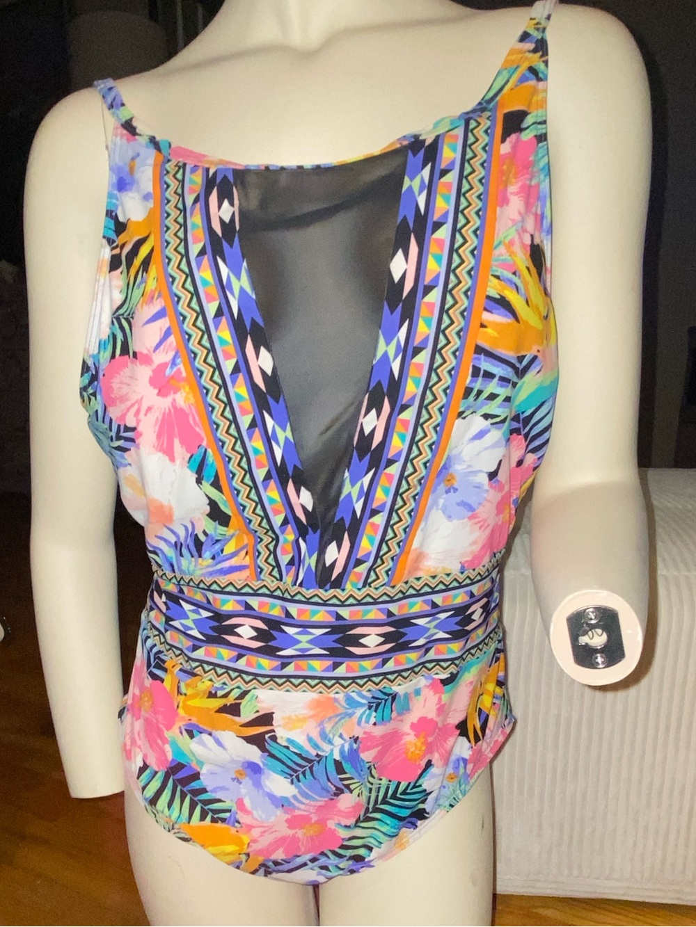 La Blanca Multicolor Floral One-Piece with Periwinkle Panel